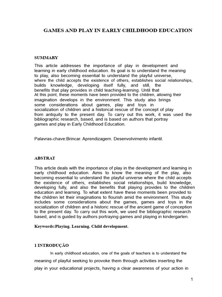 Importance of Play in Early Education | PDF | Early Childhood Education ...