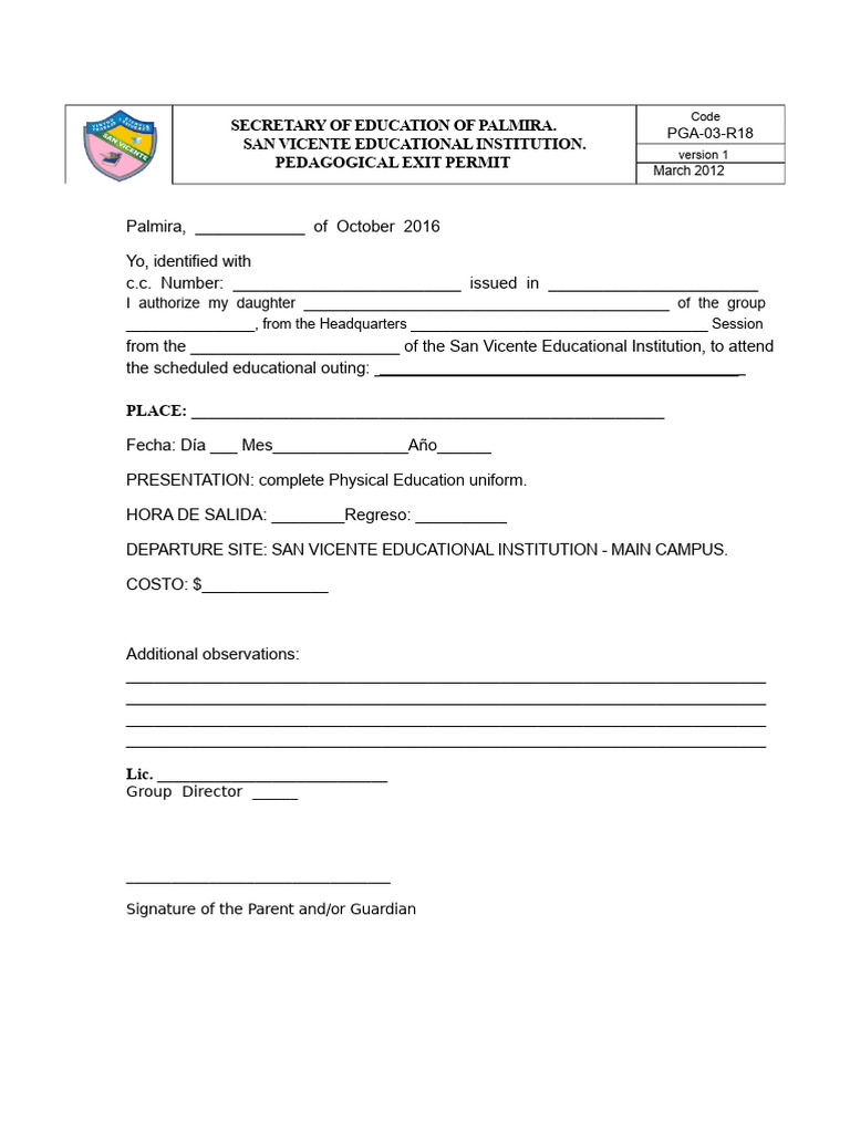 San Vicente Educational Outing Permit | PDF