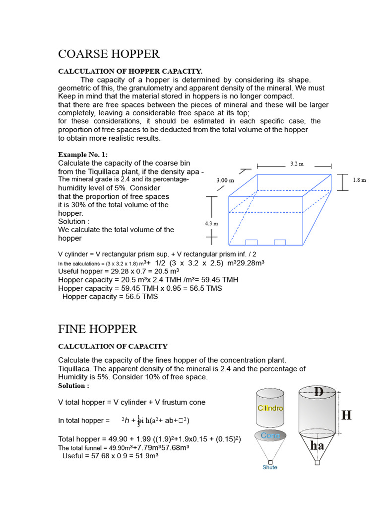 Hopper and Crusher Capacity Calculations | PDF | Volume | Density