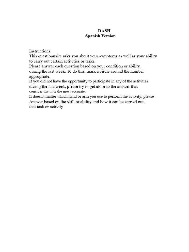 DASH Questionnaire for Arm and Shoulder Evaluation | PDF | Questionnaire