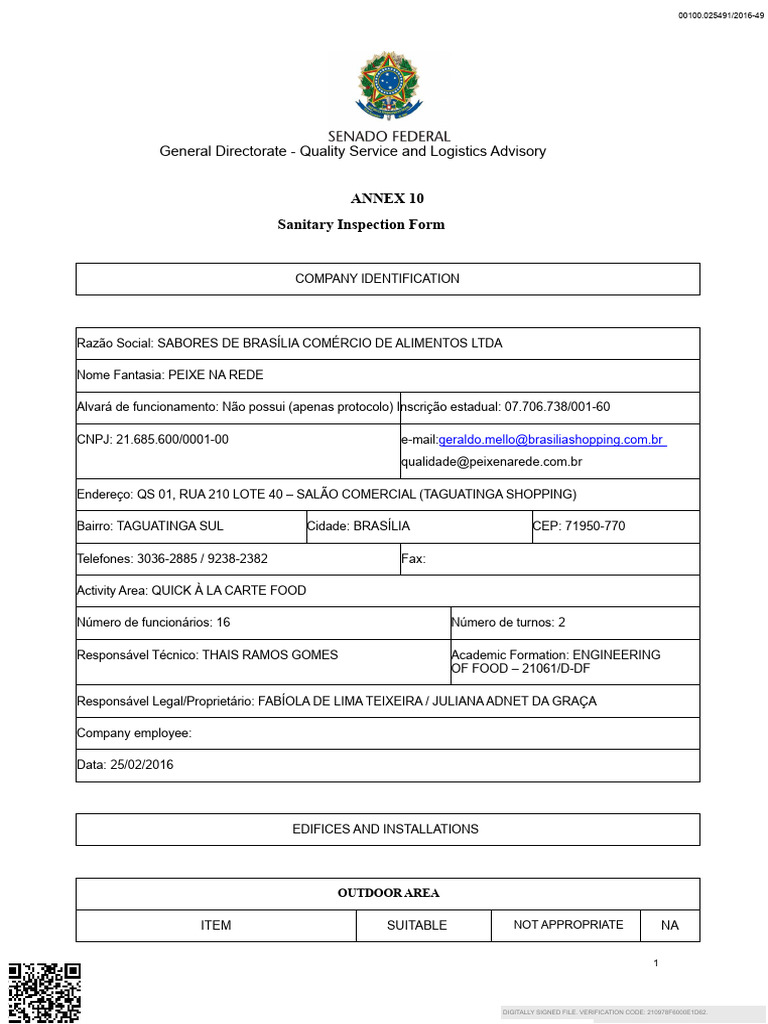 ATTACHMENT 10 Sanitary Inspection Form | PDF | Hygiene | Refrigeration