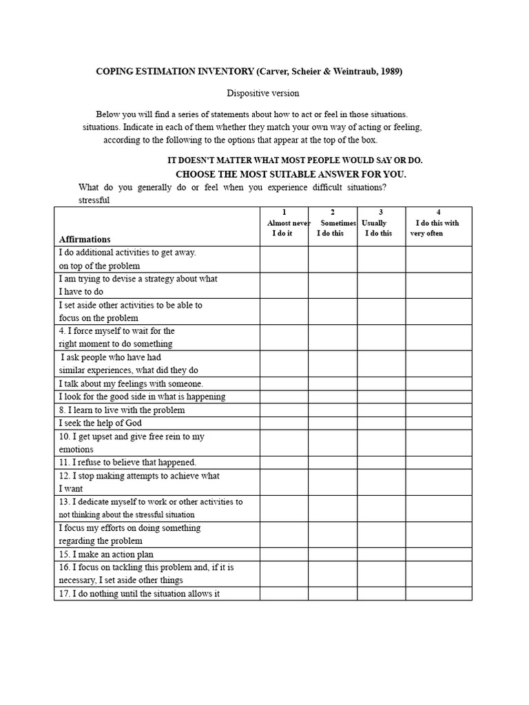 COPE Coping Inventory Overview | PDF | Stress (Biology) | Emotions