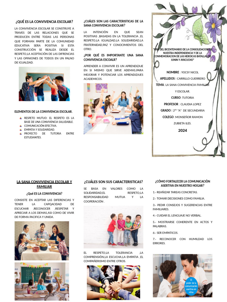 Tríptico sobre Sana Convivencia Escolar | PDF | Modificación de ...