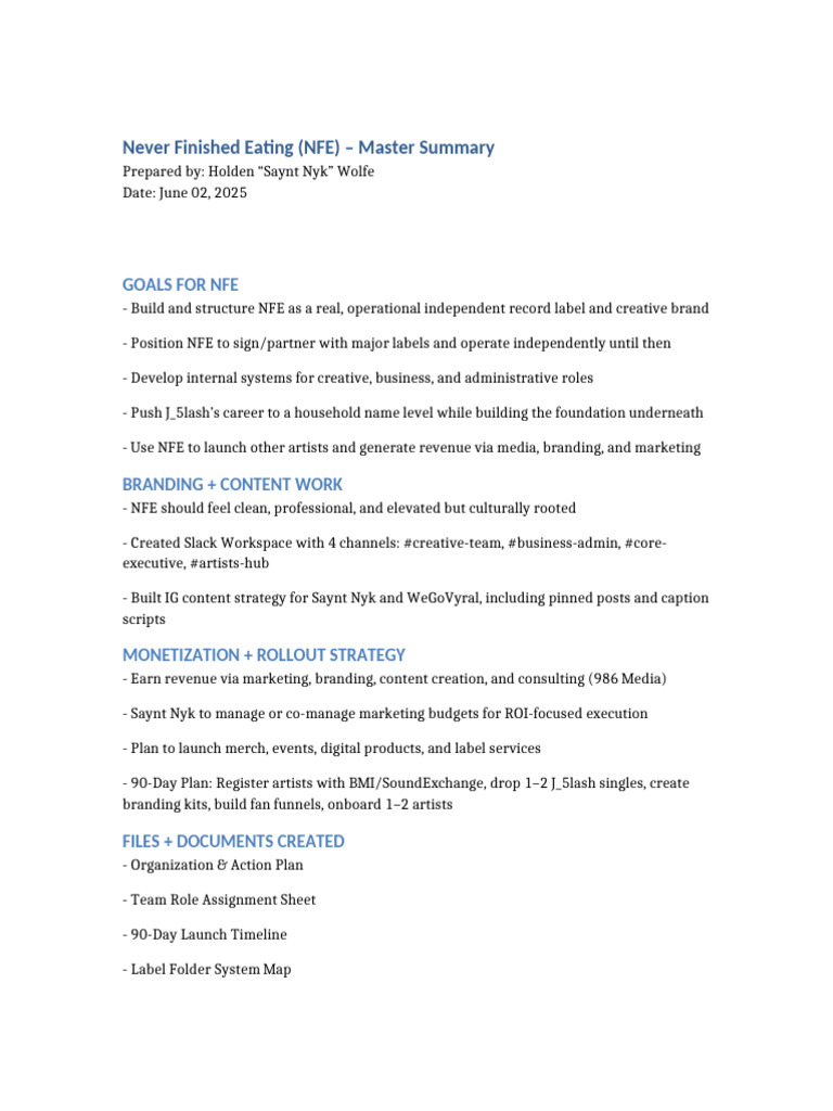 NFE Master Summary and Strategy Plan | PDF