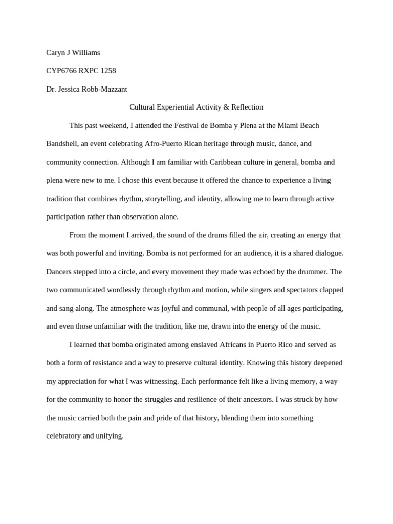 Cultural Experiential Activity Reflection | PDF