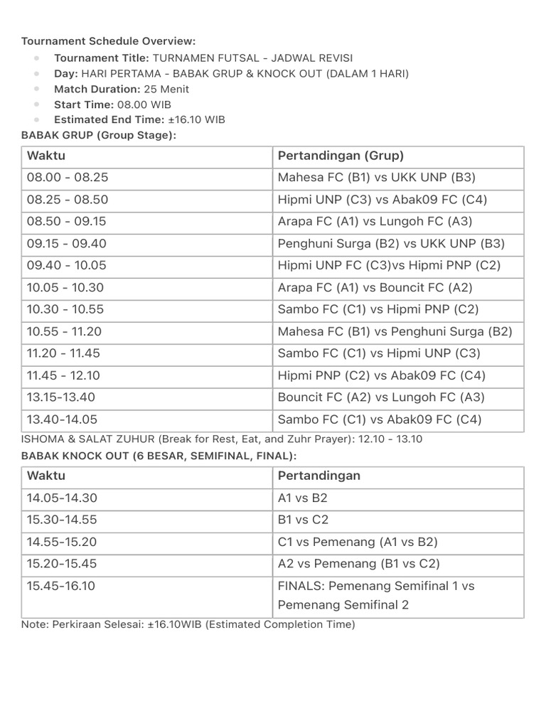 Tournament Schedule Overview Fix | PDF