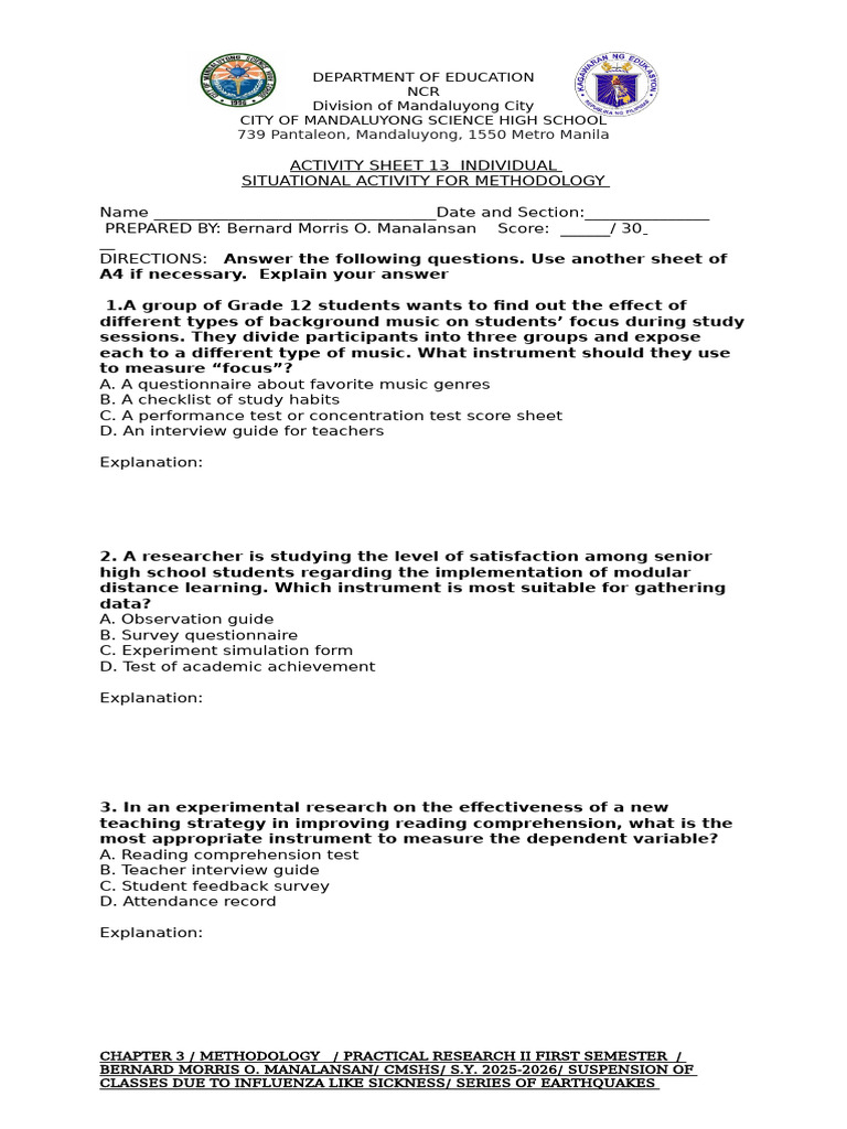 Activity Sheet 14 Methodology | PDF