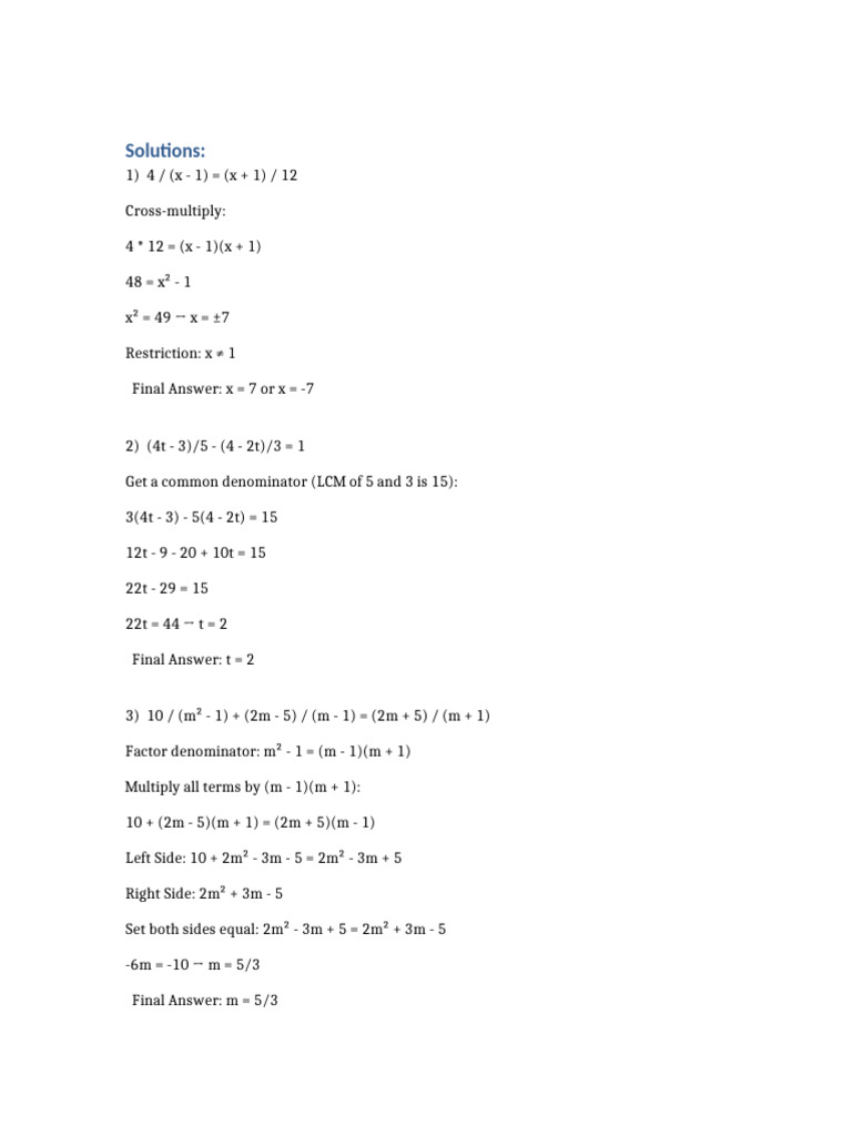 Class 8 Equation Solutions Guide | PDF