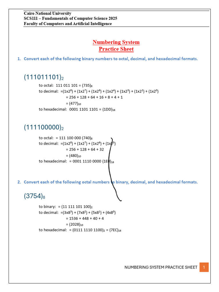 Numbeing System Practice Sheet | PDF | Bit | Numbers