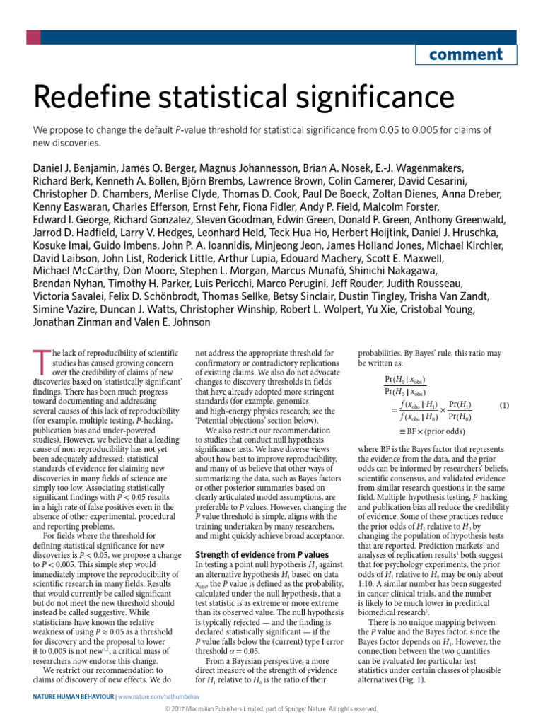 Lowering P-Value for Scientific Significance | PDF | Inference ...