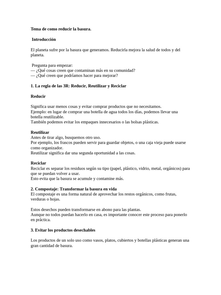 Cómo Reducir la Basura Efectivamente | PDF | Residuos | Reciclaje