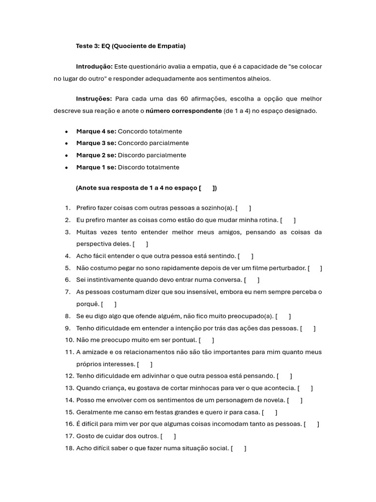 Questionário de Empatia: Avalie Seu EQ | PDF | Empatia
