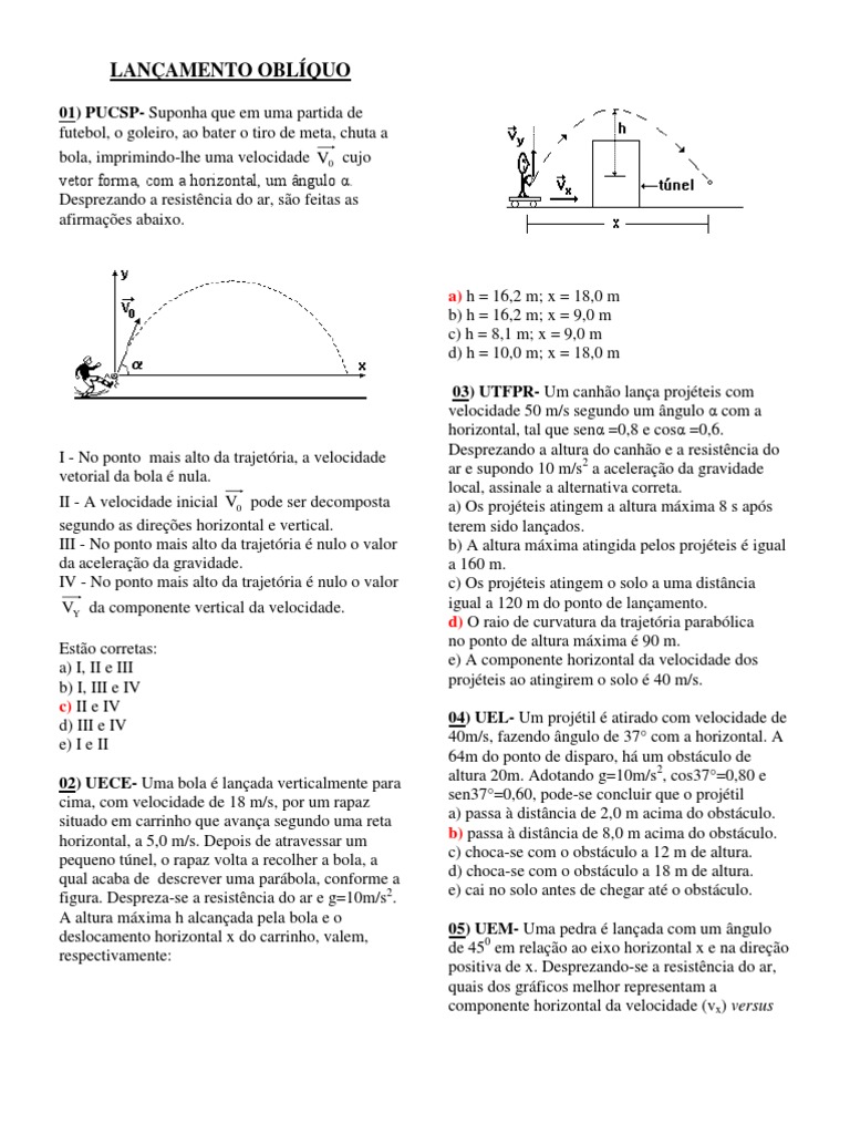 Fórmulas do Lançamento Oblíquo | PDF | Trajetória | Velocidade