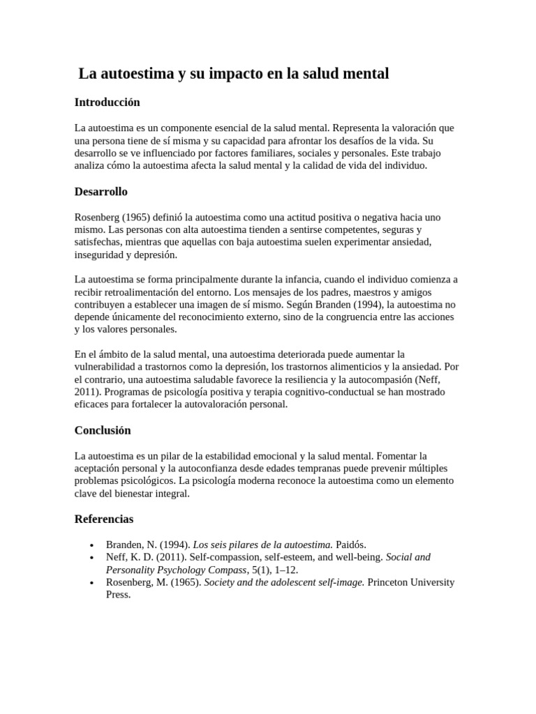Impacto de la autoestima en la salud mental | PDF