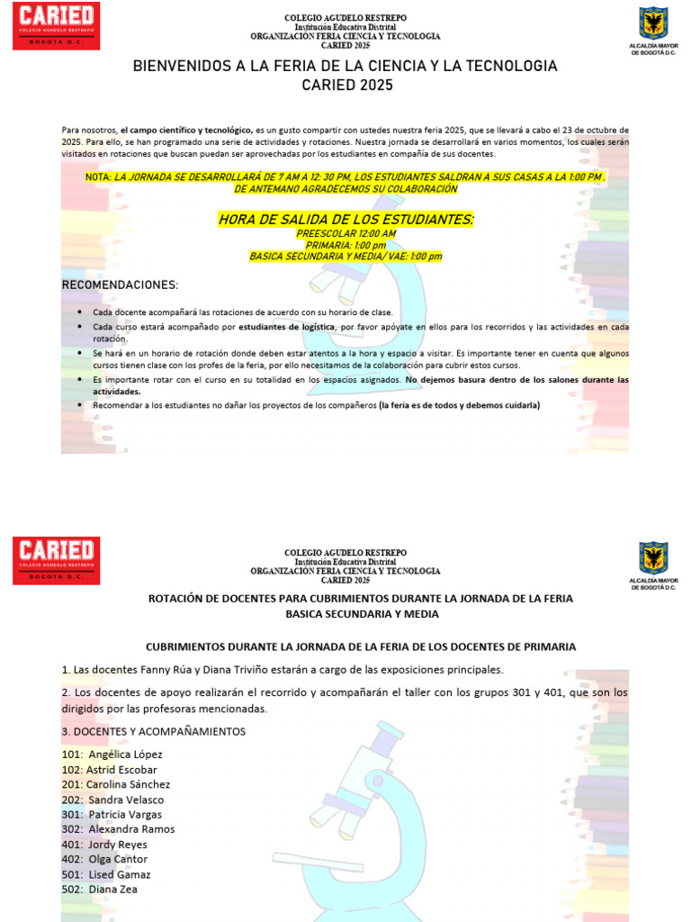 Feria de Ciencia y Tecnología CARIED 2025 | PDF | Etapas educativas ...
