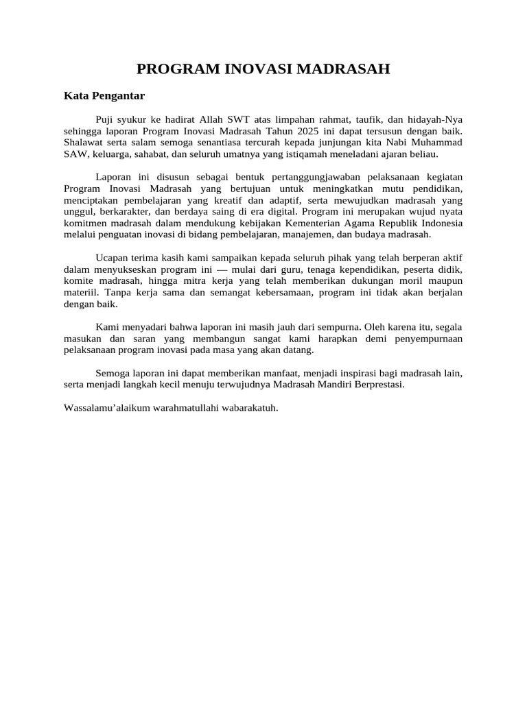Laporan Program Inovasi Madrasah 2025 | PDF