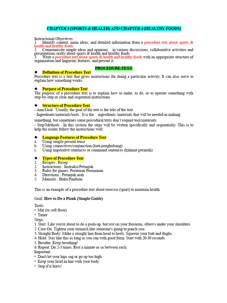 Procedure Text for Sports & Health | PDF