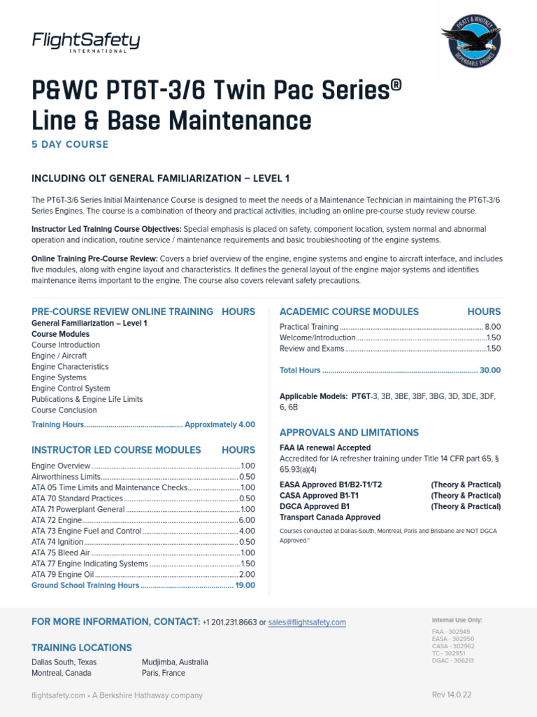 PWC PT6T 3 6 Twin Pac Series Line Base Maintenance | PDF | Aviation ...