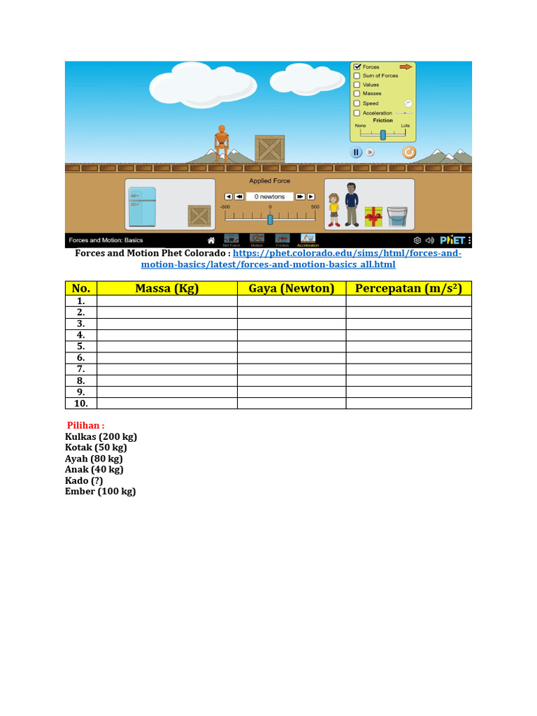 Forces and Motion Phet Colorado | PDF