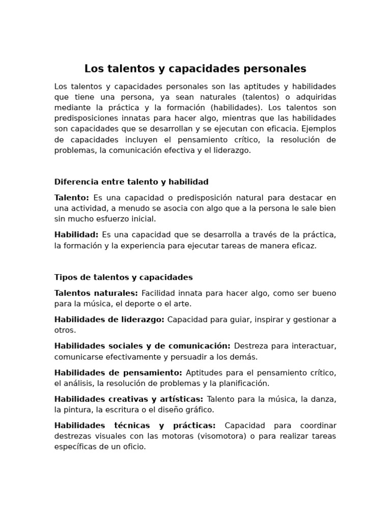Los Talentos y Capacidades Personales | PDF