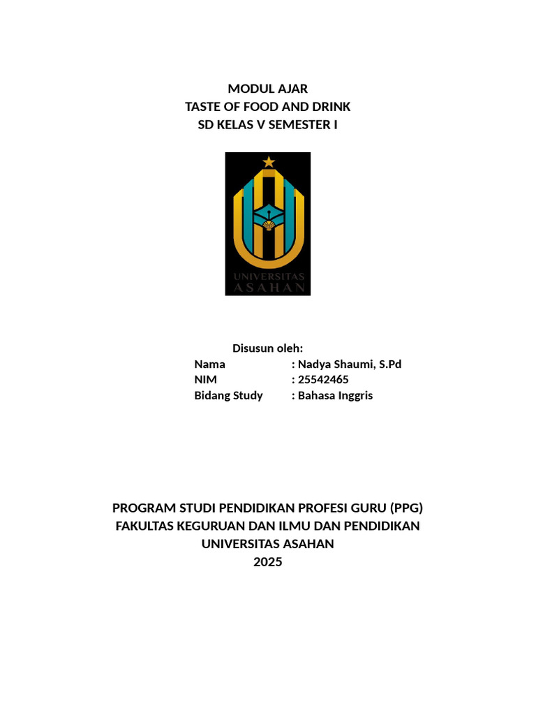 Modul Ajar DL Taste of Food and Drink | PDF