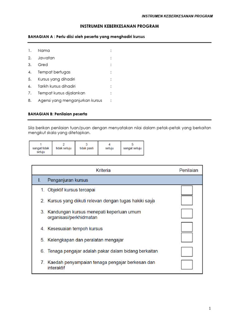 Instrumen Keberkesanan Program | PDF
