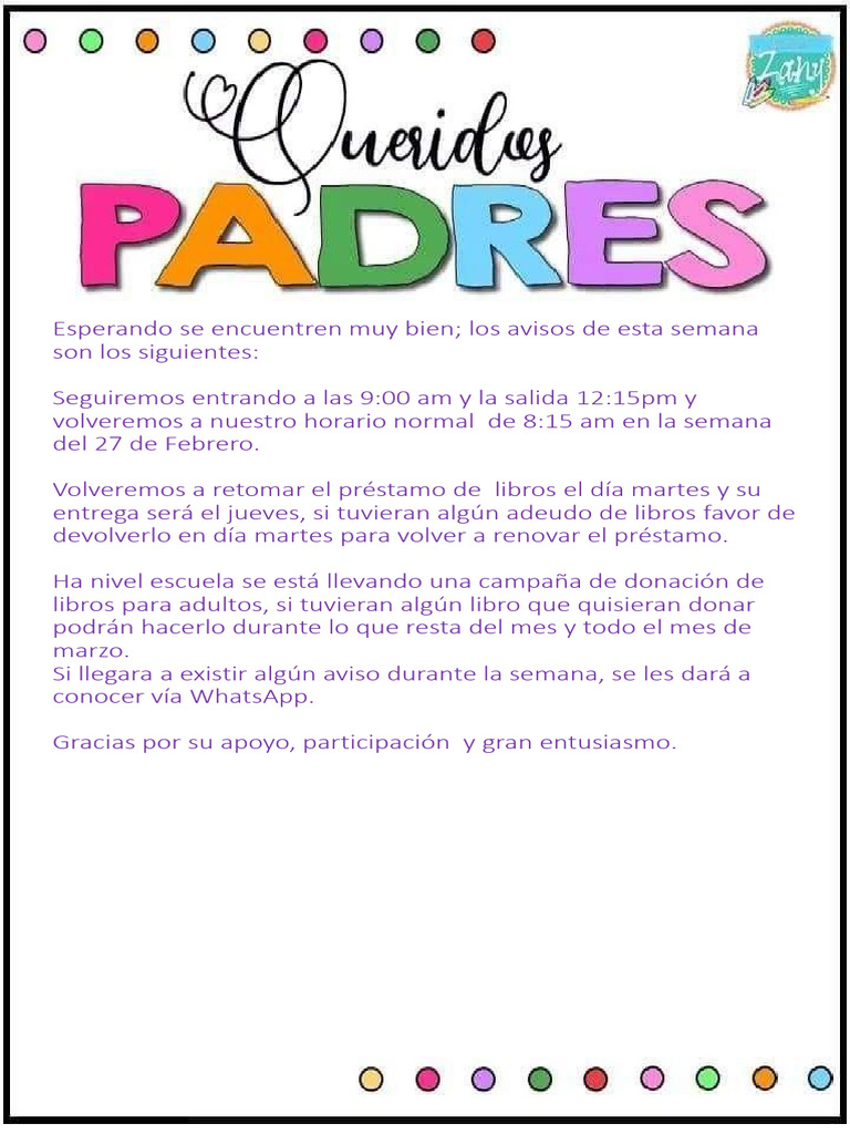 Avisos Semana Del 20 Al 24 de Febrero de 2023 | PDF