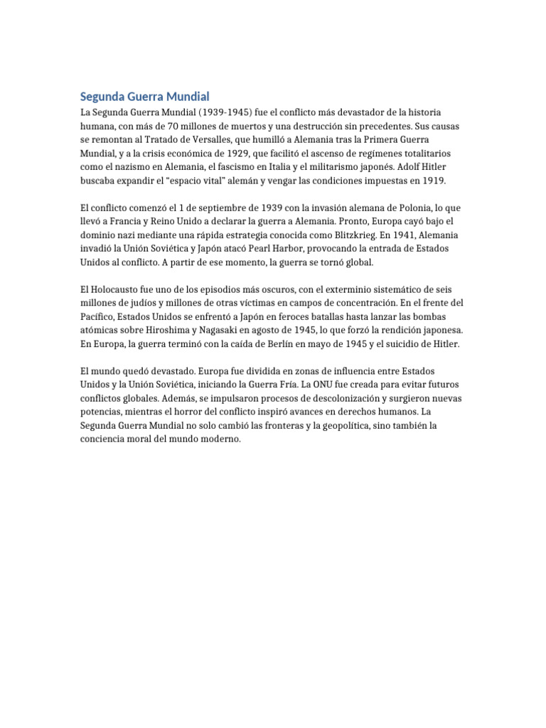 Causas y Consecuencias de la Segunda Guerra Mundial | PDF