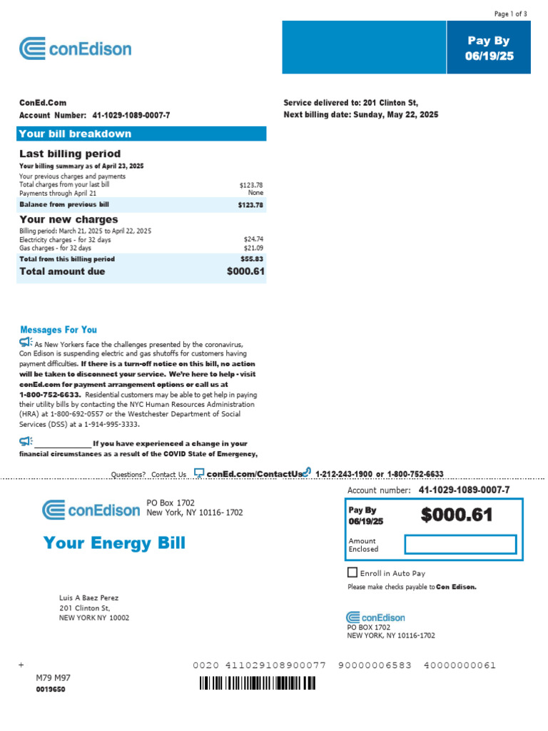 Con Edison Bill Summary for April 2025 | PDF