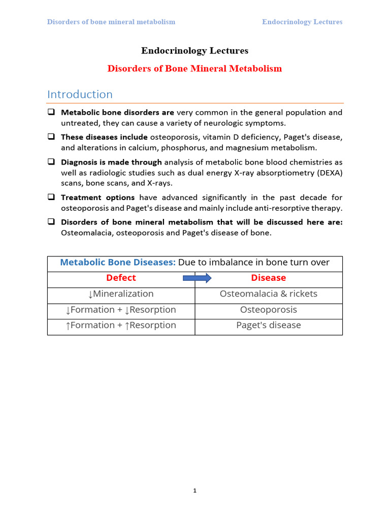 Lecture - Disorders of Bone Mineral Metabolism | PDF | Osteoporosis | Bone
