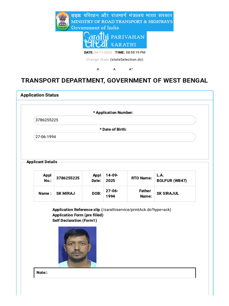 RTO Application Status Update | PDF | Land Transport | Driving