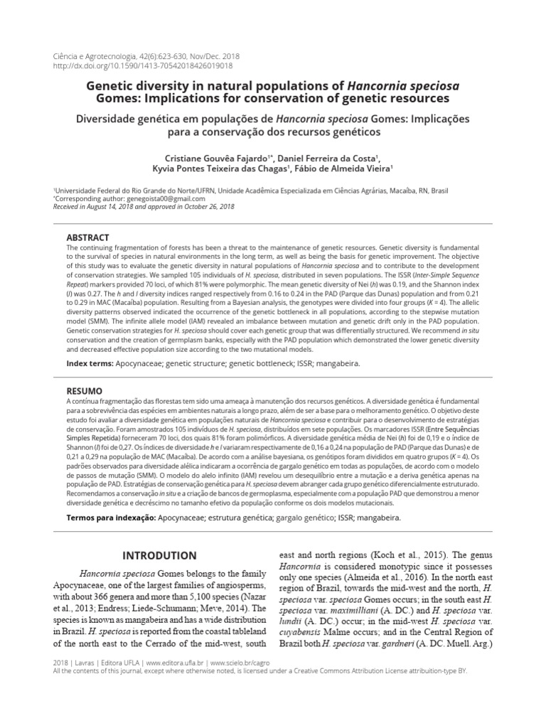 Genetic Diversity in Natural Populations of Hancornia Speciosa | PDF ...