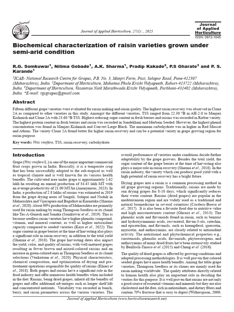 Biochemical Analysis of Raisin Varieties | PDF | Grape | Raisin