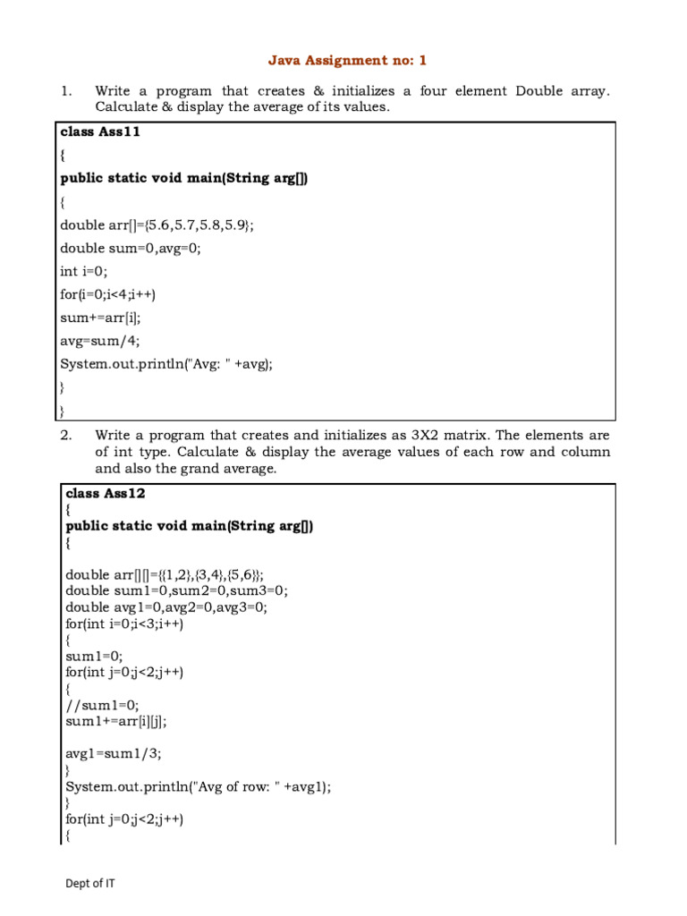 JAVA Assignment With Code | PDF | Computer Programming | Software ...