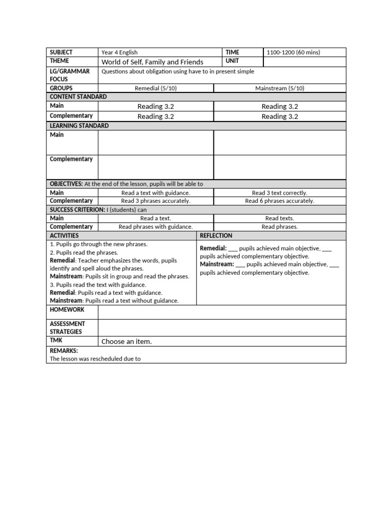 English Lesson Plan Week 7 | PDF | Phrase | English Language