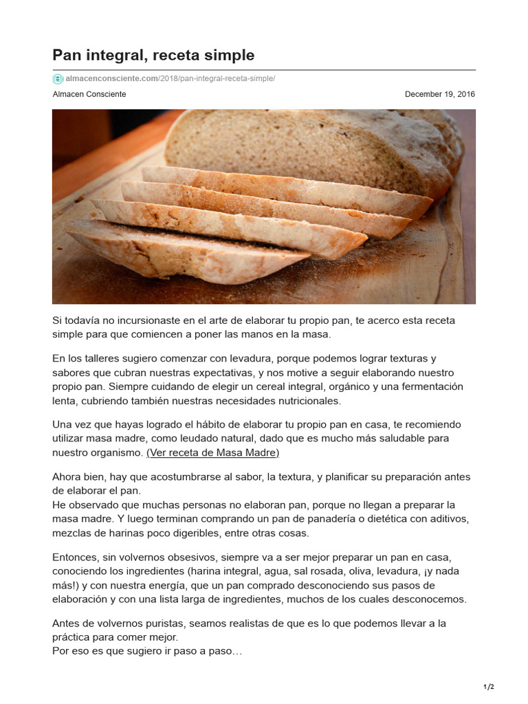 Pan Integral Receta Simple | PDF | Panes | Alimentos