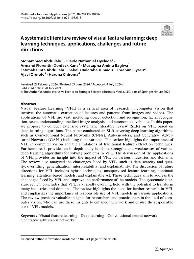 A Systematic Literature Review of Visual Feature Learning Deep | PDF ...