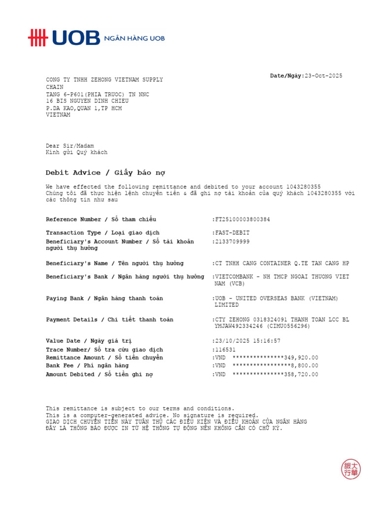 Debit Advice / Giấy báo nợ | PDF