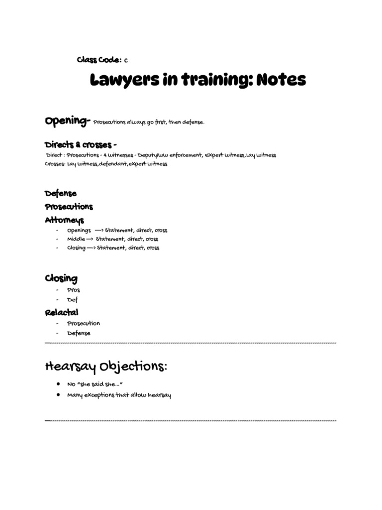 Lawyers in Training - Notes | PDF | Witness | Relevance (Law)