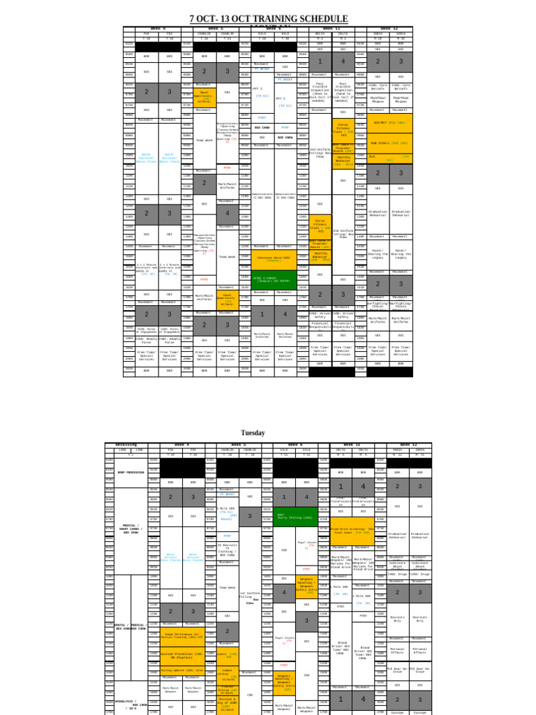 Weekly Training Schedule: Oct 7-13 | PDF