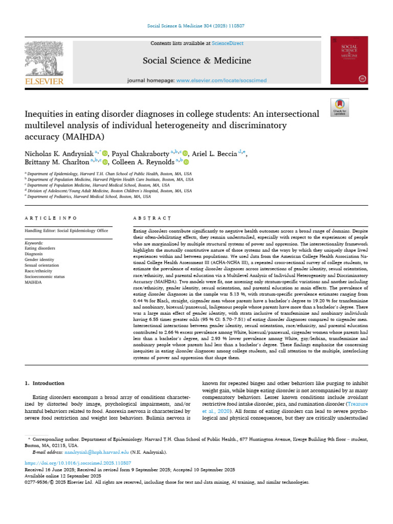 Eating Disorder Diagnosis Inequities in College | PDF | Eating Disorder ...