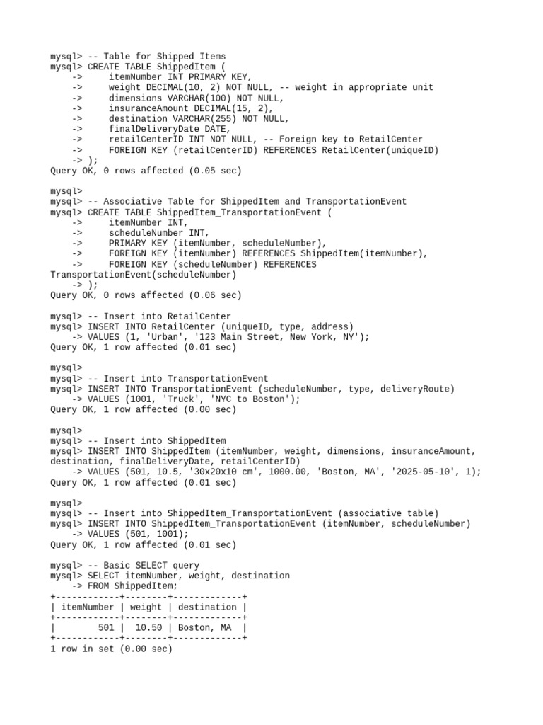 MySQL Shipped Items Table Creation | PDF | Computer Programming | Databases
