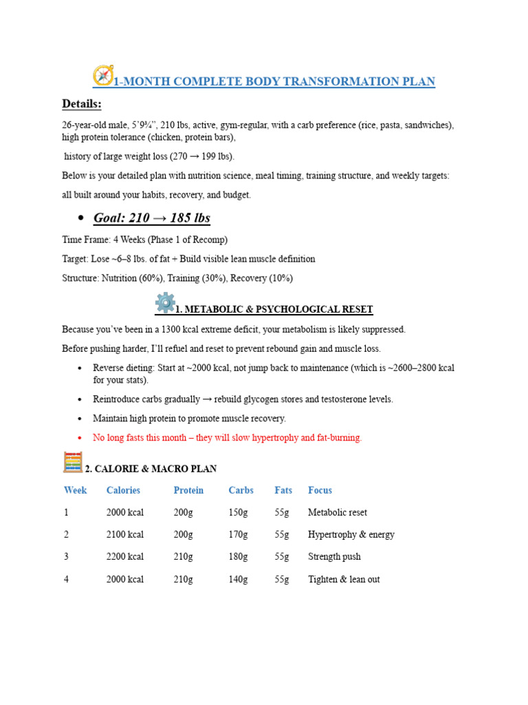 4 Week Extensive Transformation Plan | PDF | Calorie | Muscle Hypertrophy