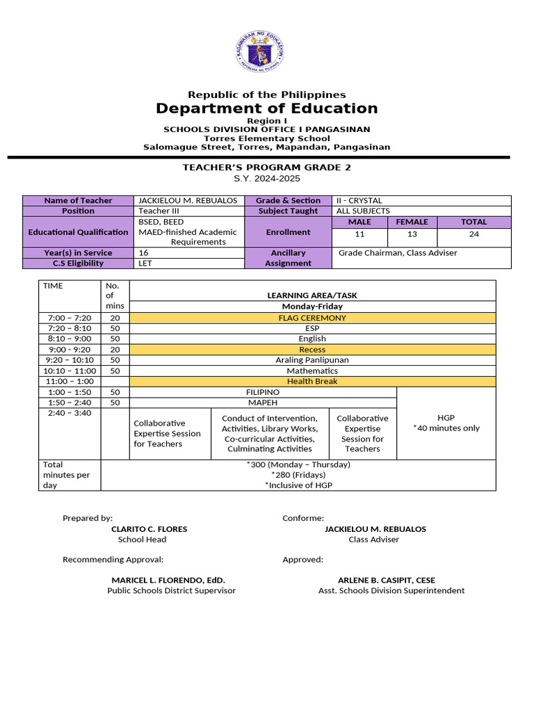 Class Program Gr. 2 Revised | PDF | Southeast Asia | Asia