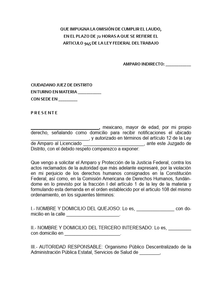 Amparo por Omisión de Cumplimiento de Laudo | PDF | Jurisdicción | Justicia