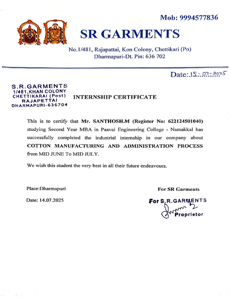 Internship Certificate for MBA Student | PDF