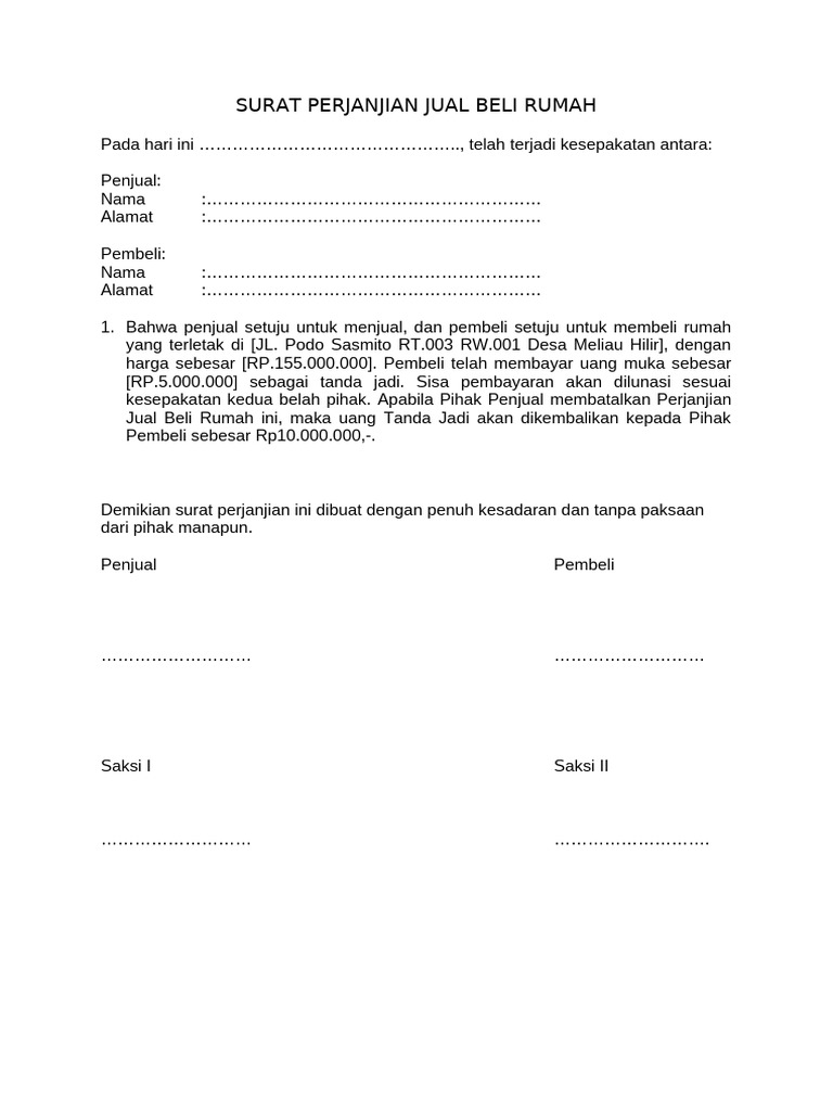 Surat Perjanjian Jual Beli Rumah | PDF