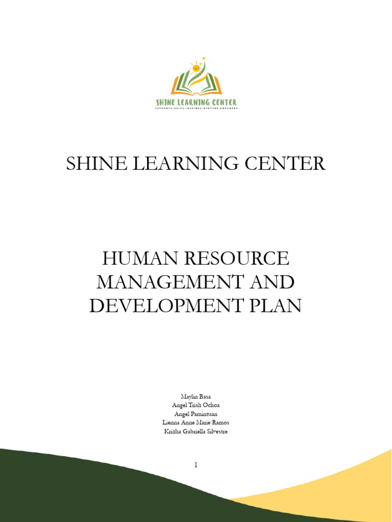 SHINE Learning Center-HRMD-Plan | PDF | Special Education | Employment