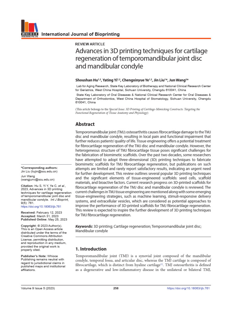 2023 Advances in 3D Printing Techniques For Cartilage | PDF | Tissue ...