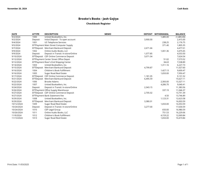 Brooke's Books Checkbook Register | PDF | Banking | Financial Services